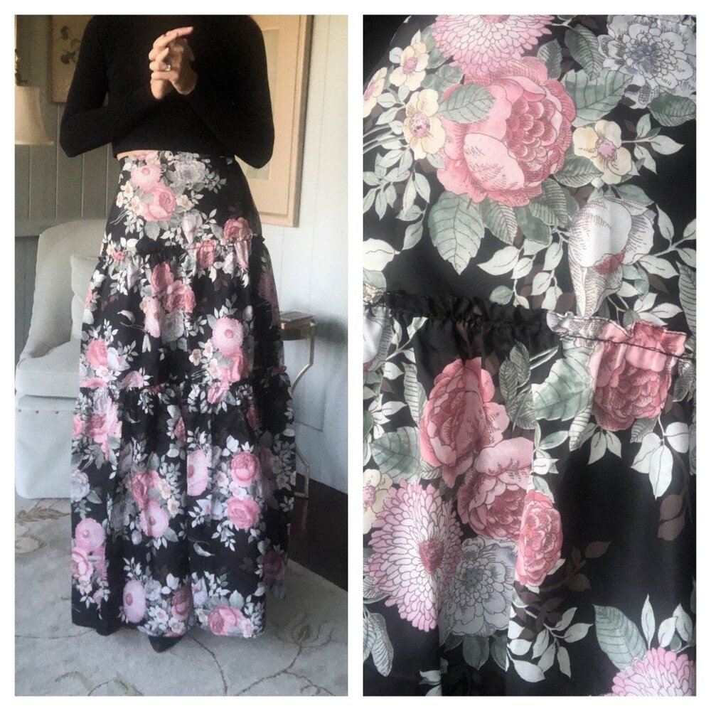 Maxi Skirt Vintage Floral Skirt, 70s Skirt, Peasant Skirt | Medium
